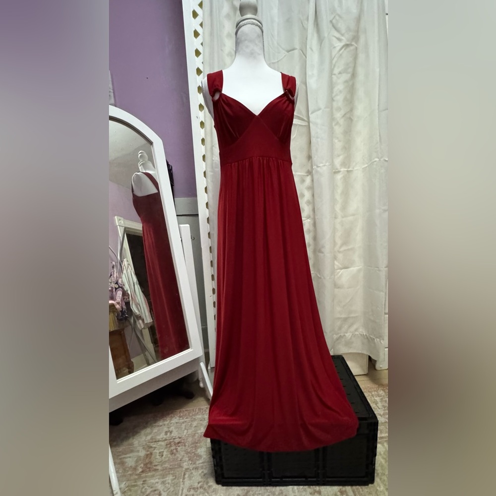 Tiana B. Deep Red V-Neck Maxi Dress